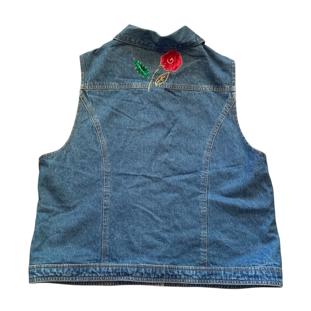 Vintage Susan Bristol Patchwork Denim Vest Embroidered Velvet Floral Size L - Picture 2 of 12